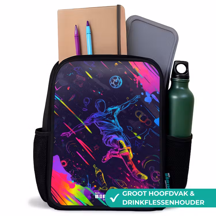 Neon actievolle voetbalspeler Rugzak - Zwart middel -inhoud_NL