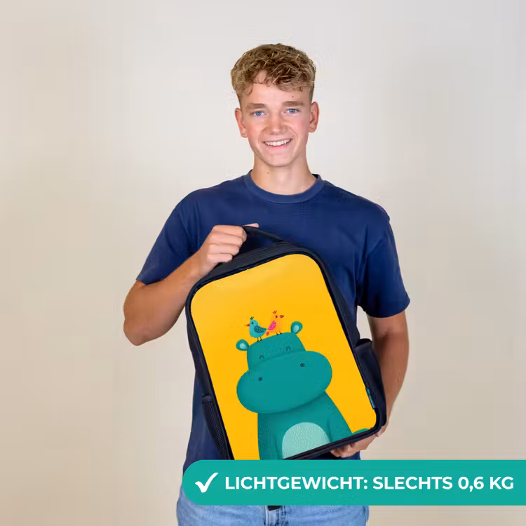 Nijlpaard - Vogels - Groen - Geel Rugzak - Zwart middel -sfeer7_NL