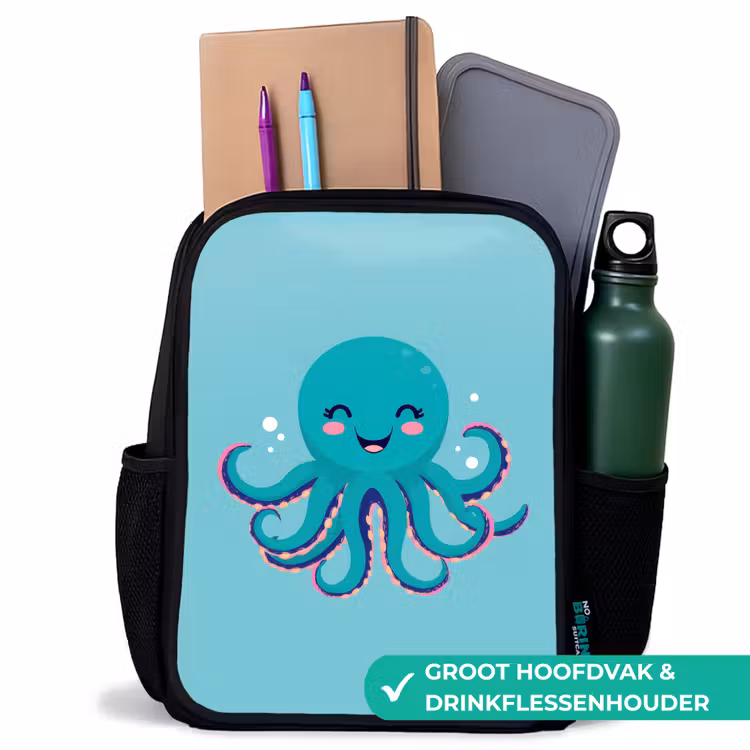 Octopus - Blauw - Gezicht Rugzak - Zwart middel -inhoud_NL