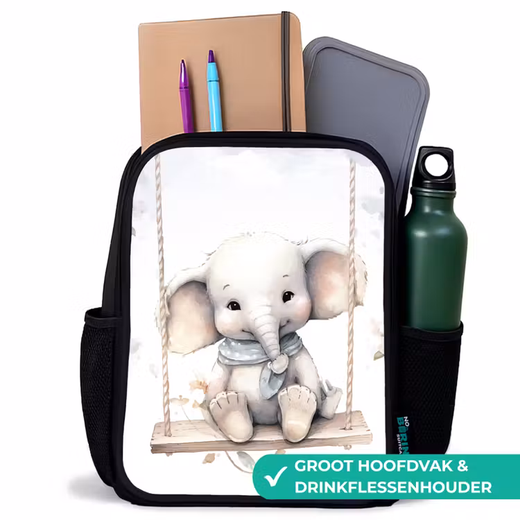 Olifant - Dier - Kinderen Rugzak - Zwart middel -inhoud_NL