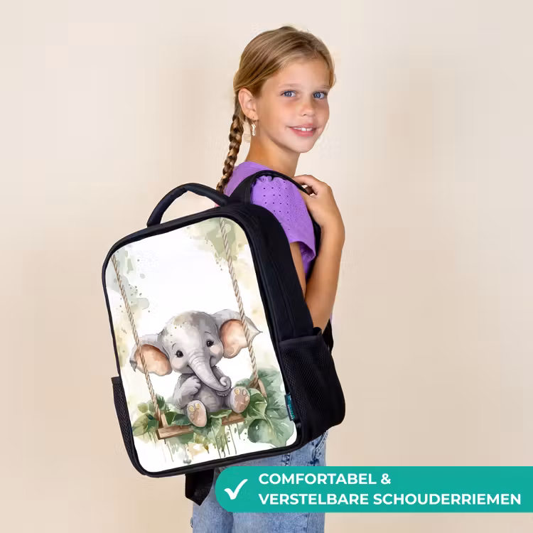 Olifant - Dier - Kinderen - Jungle Rugzak - Zwart middel -sfeer6_NL
