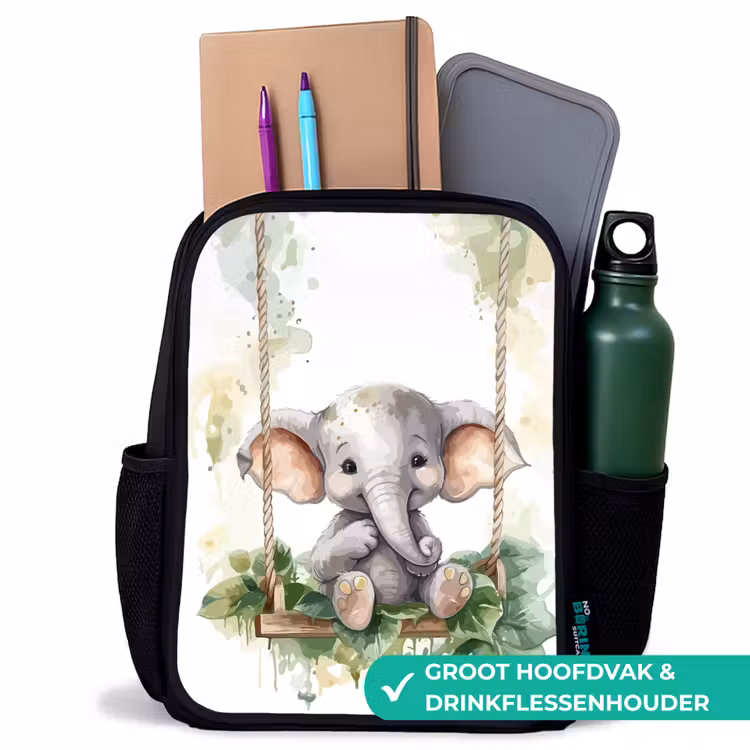 Olifant - Dier - Kinderen - Jungle Rugzak - Zwart middel -inhoud_NL