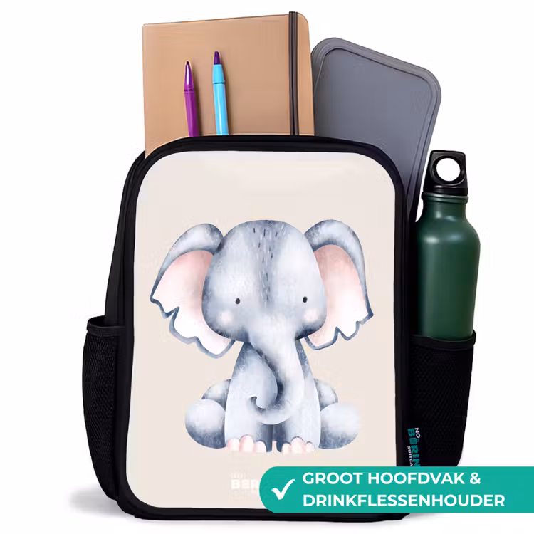 Olifant tekening tegen een beige achtergrond Rugzak - Zwart middel -inhoud_NL