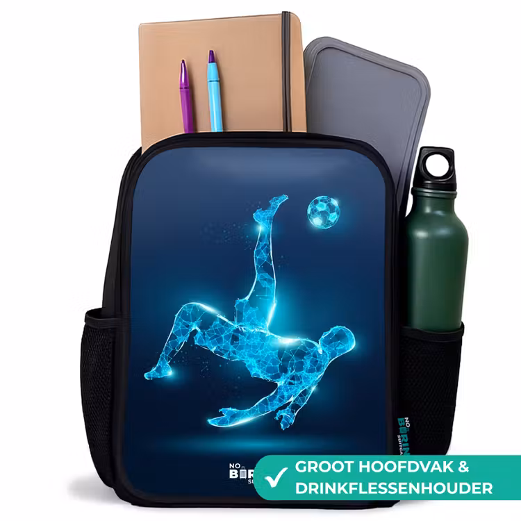 Omhaal in blauw neonvoetbal Rugzak - Zwart middel -inhoud_NL