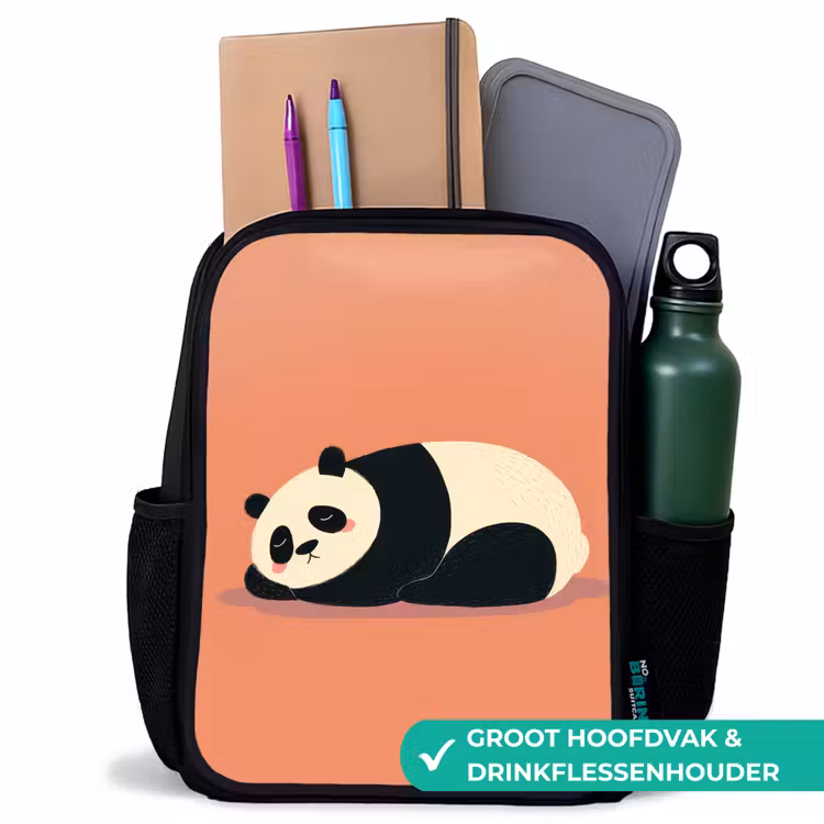 Panda - Slaap - Oranje Rugzak - Zwart middel -inhoud_NL