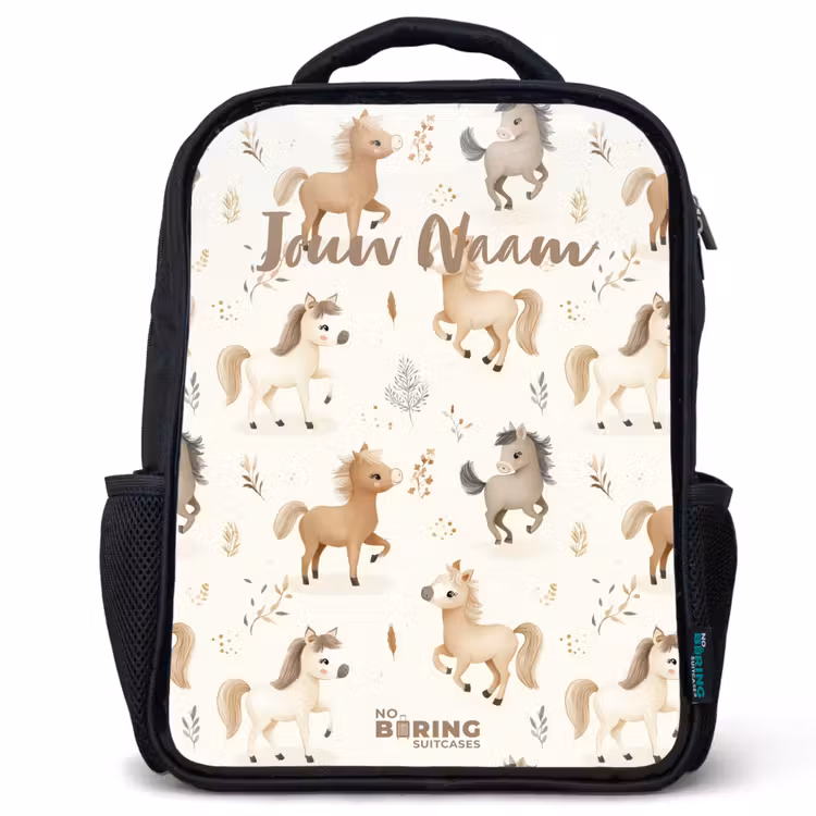 Patroon van veulens in beige en bruin kleuren Rugzak - Zwart middel -3d