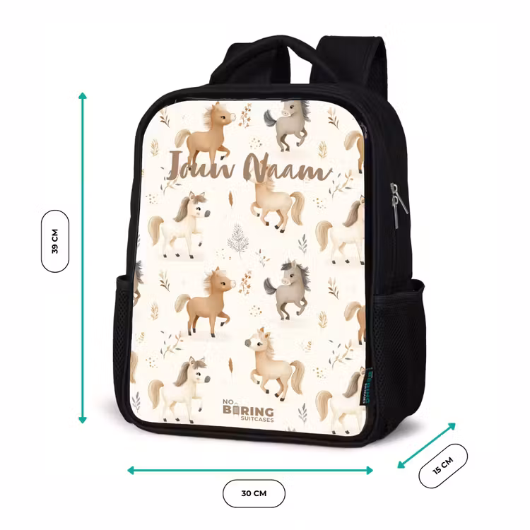 Patroon van veulens in beige en bruin kleuren Rugzak - Zwart middel -productfoto_formaten