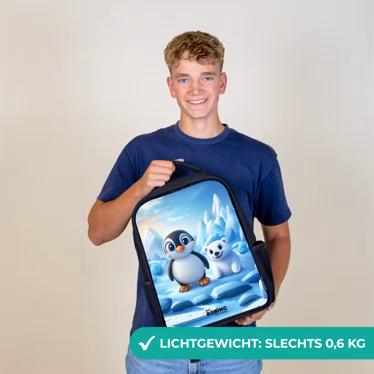 Pinguïn en ijsbeertje op ijsschotsen Rugzak - Zwart middel -sfeer7_NL