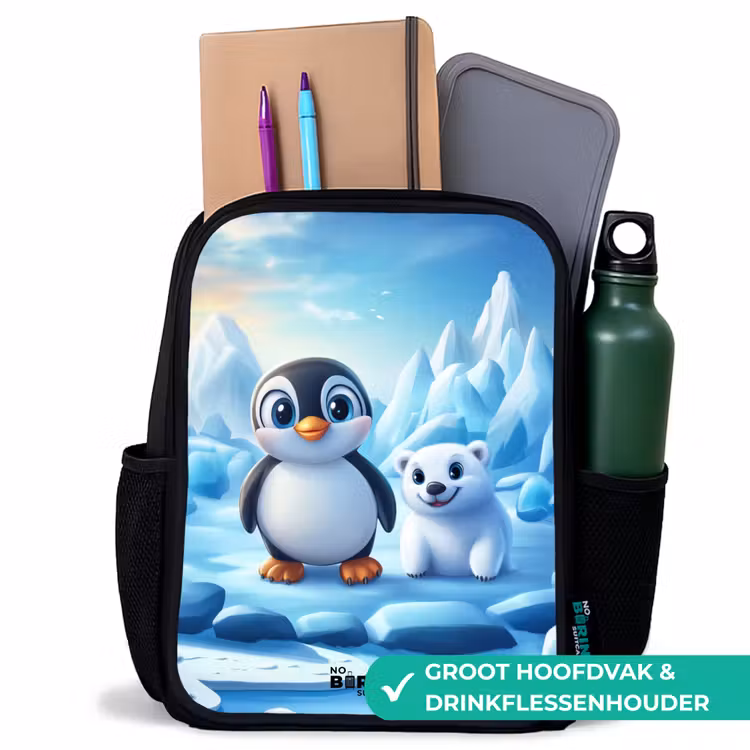 Pinguïn en ijsbeertje op ijsschotsen Rugzak - Zwart middel -inhoud_NL