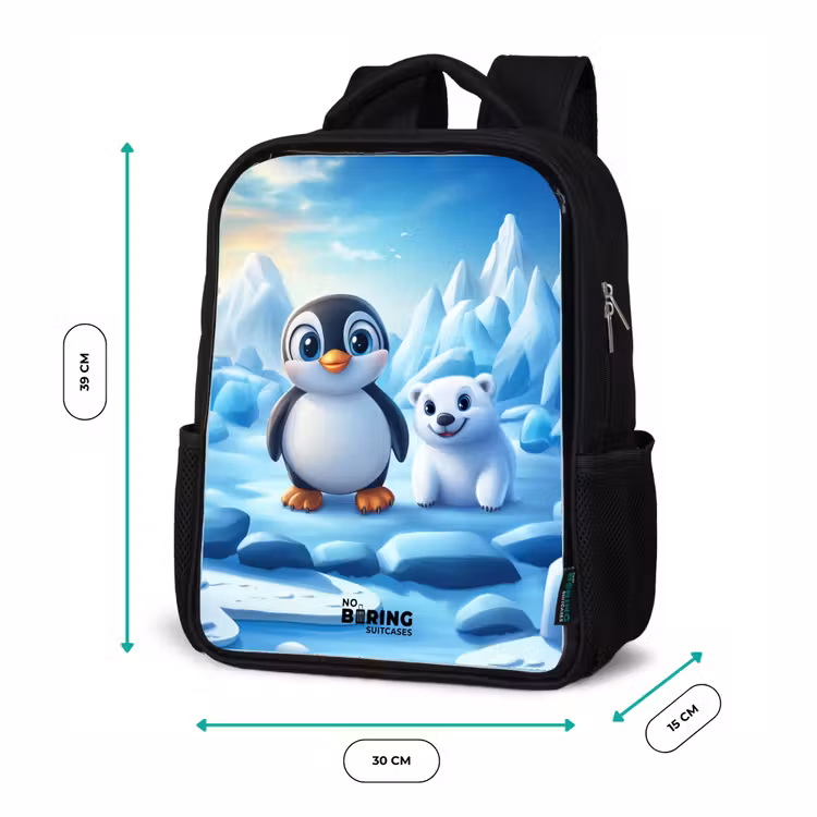 Pinguïn en ijsbeertje op ijsschotsen Rugzak - Zwart middel -productfoto_formaten