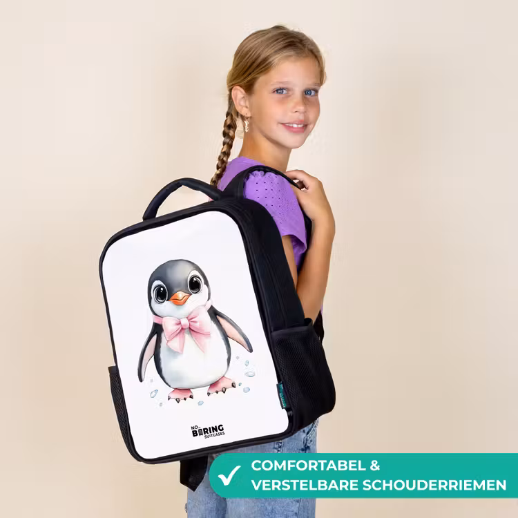 Pinguïn met roze strik en ijsdruppels Rugzak - Zwart middel -sfeer6_NL