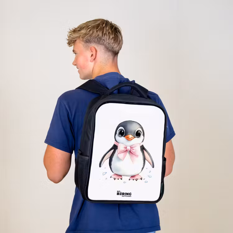 Pinguïn met roze strik en ijsdruppels Rugzak - Zwart middel -sfeer8