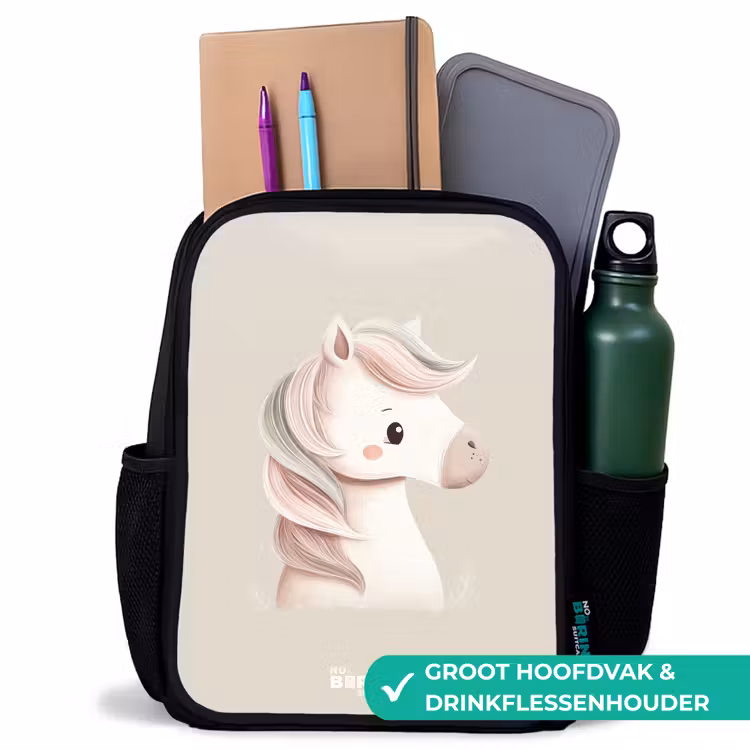 Pony in roze pastel kleuren Rugzak - Zwart middel -inhoud_NL