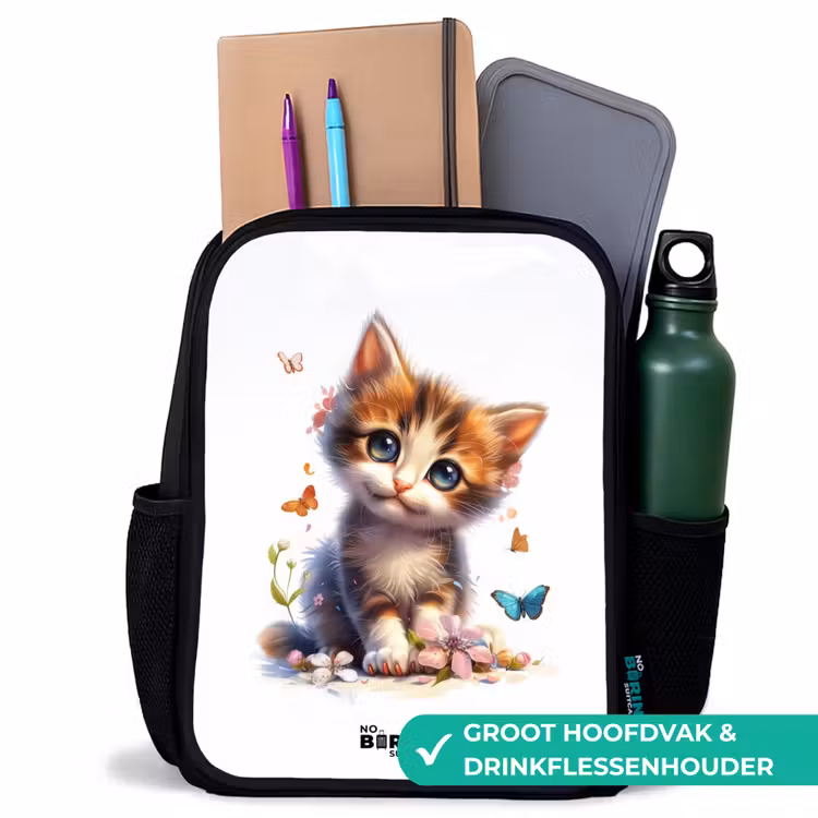 Vera vlinderkitten Rugzak - Zwart middel -inhoud_NL