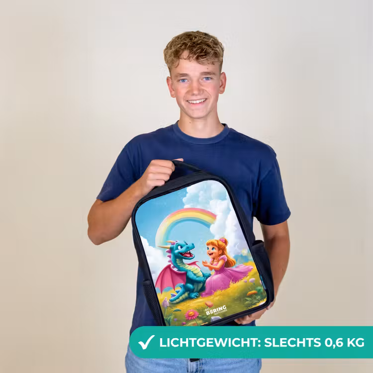 Prinses en dino in een kleurrijke wereld Rugzak - Zwart middel -sfeer7_NL