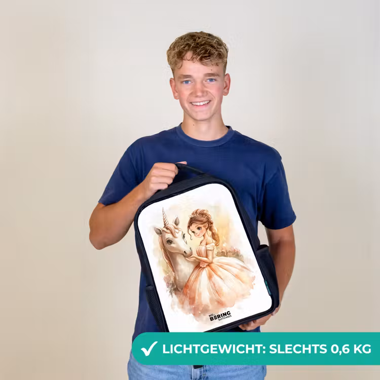 Prinses in jurk met witte eenhoorn Rugzak - Zwart middel -sfeer7_NL