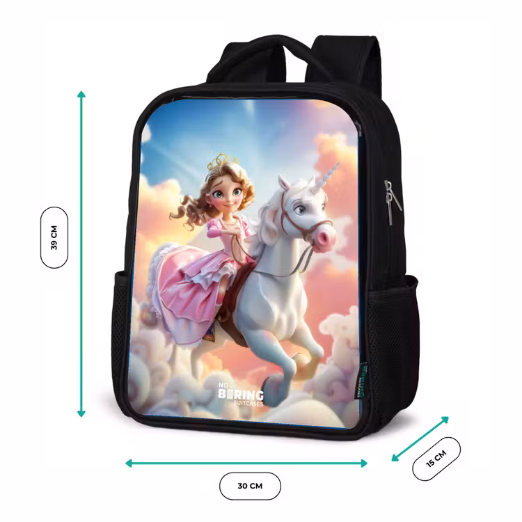 Prinses op een eenhoorn tussen de wolken Rugzak - Zwart middel -productfoto_formaten