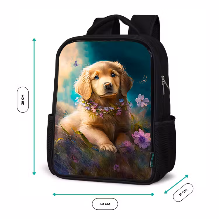 Puppy - Bloemenkrans - Vlinder - Hond - Golden retriever Rugzak - Zwart middel -productfoto_formaten
