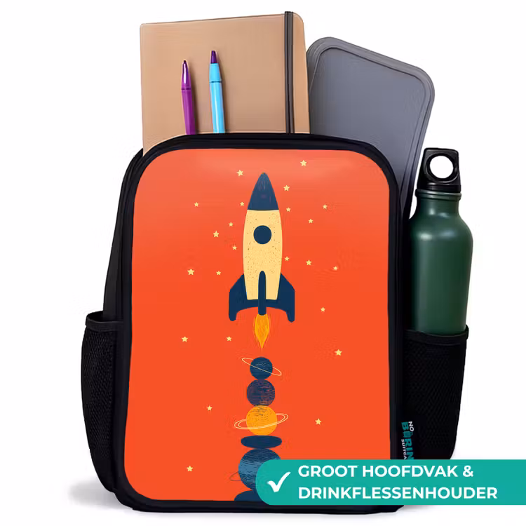 Raket - Planeten - Rood Rugzak - Zwart middel -inhoud_NL