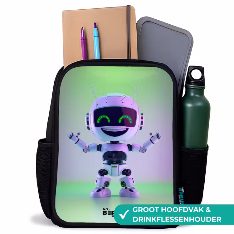Robot met paars en groen licht Rugzak - Zwart middel -inhoud_NL