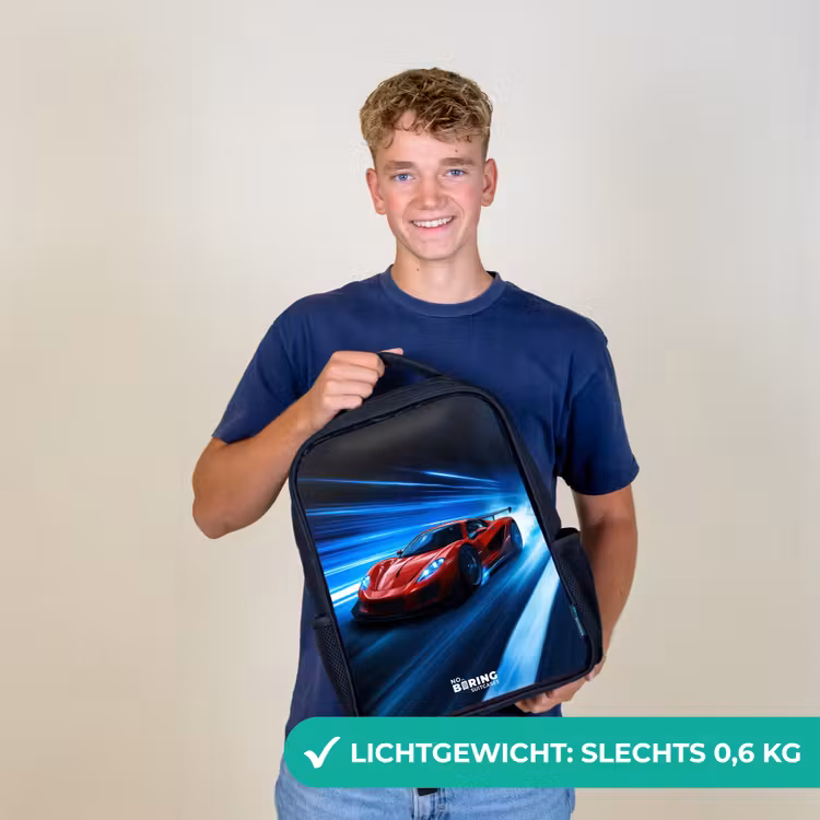 Rode racewagen in digitale snelheidswereld Rugzak - Zwart middel -sfeer7_NL