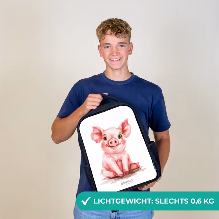 Roze baby varken Rugzak - Zwart middel -sfeer7_NL