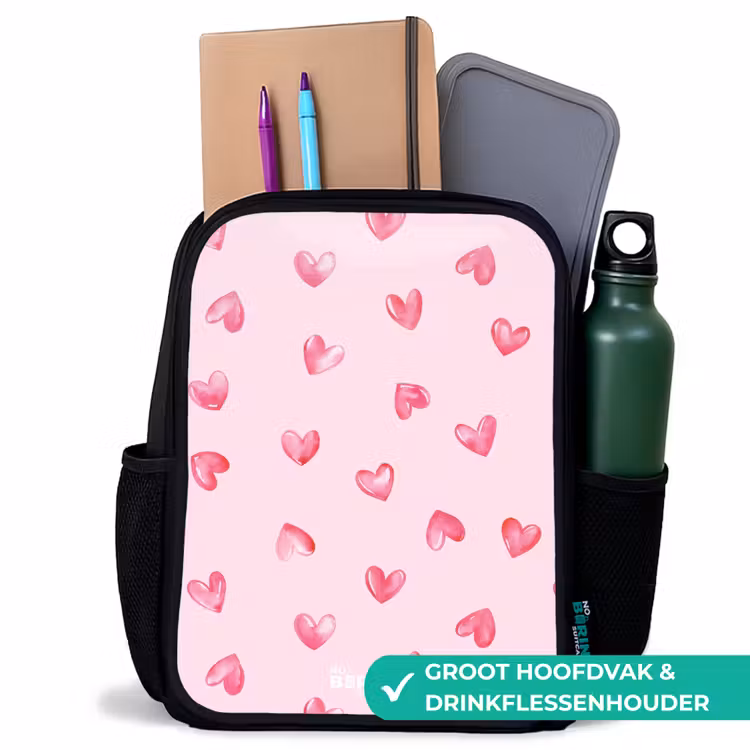 Roze hartjes Rugzak - Zwart middel -inhoud_NL