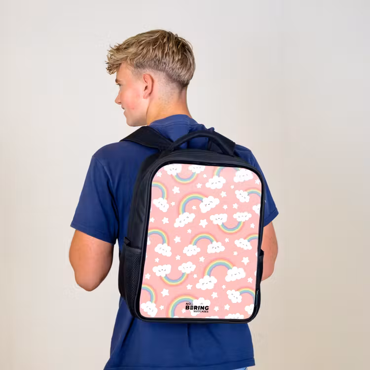 Roze met regenboog patroon Rugzak - Zwart middel -sfeer8