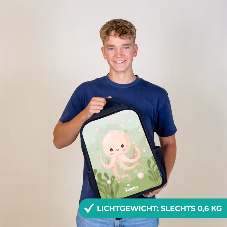 Roze octopus met een lach Rugzak - Zwart middel -sfeer7_NL