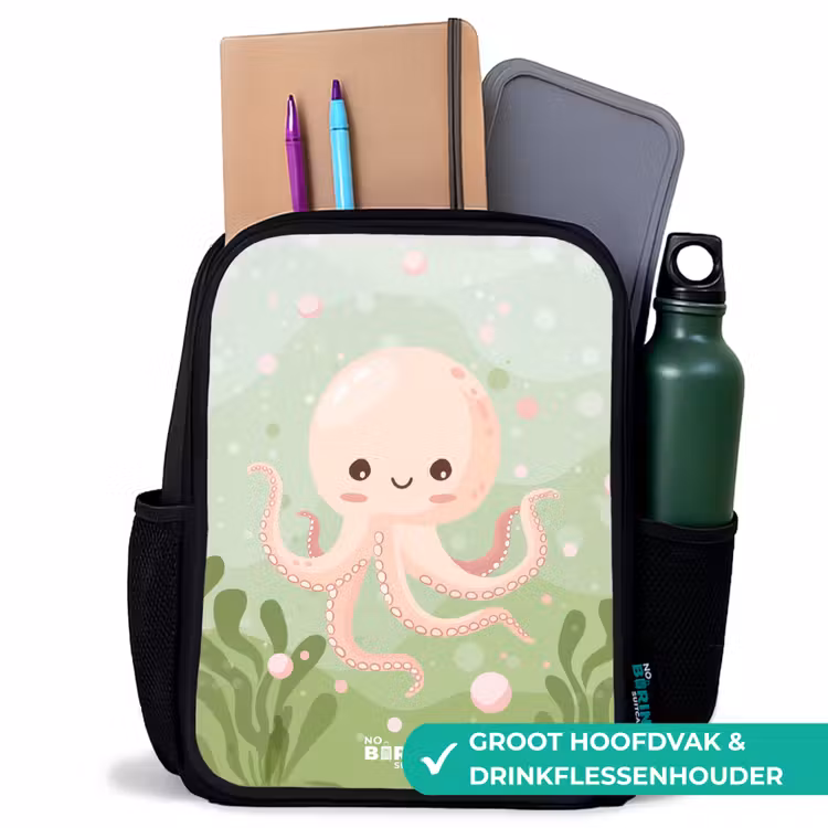 Roze octopus met een lach Rugzak - Zwart middel -inhoud_NL