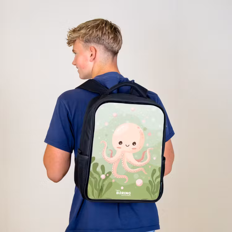 Roze octopus met een lach Rugzak - Zwart middel -sfeer8