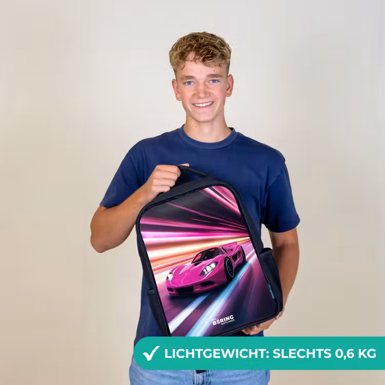 Roze raceauto flitst door neonlicht Rugzak - Zwart middel -sfeer7_NL