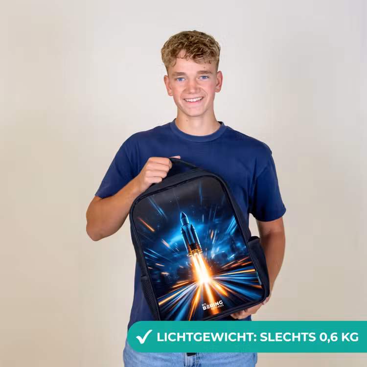 Ruimteraket stijgt op in nachtelijk lichtspektakel Rugzak - Zwart middel -sfeer7_NL