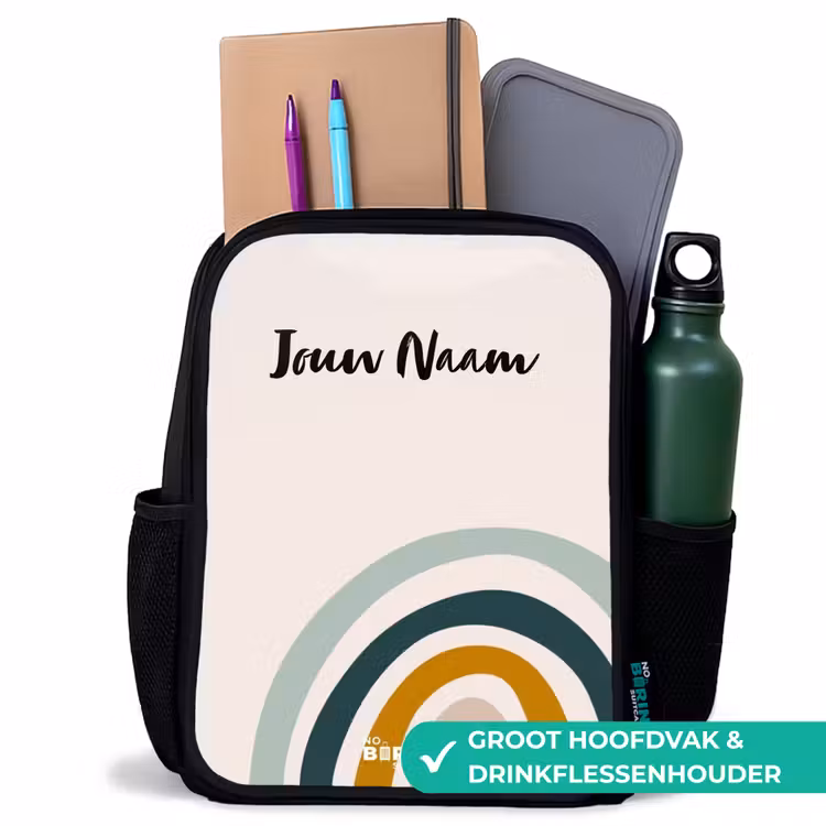 Ruwe regenboog aqua Rugzak - Zwart middel -inhoud_NL