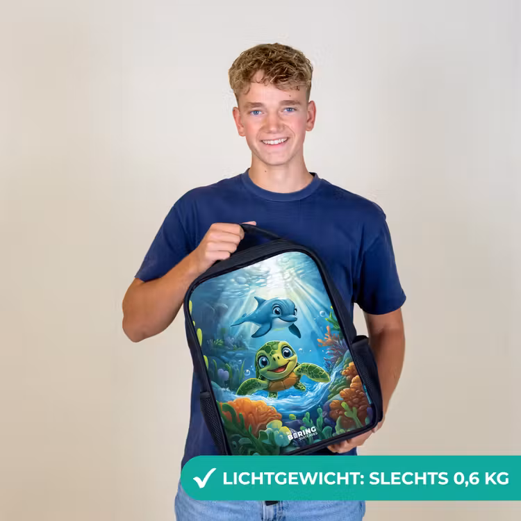Schildpad en dolfijn in blauwe oceaan Rugzak - Zwart middel -sfeer7_NL