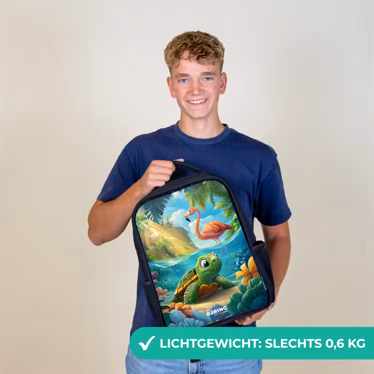 Schildpad in tropisch water met flamingo Rugzak - Zwart middel -sfeer7_NL