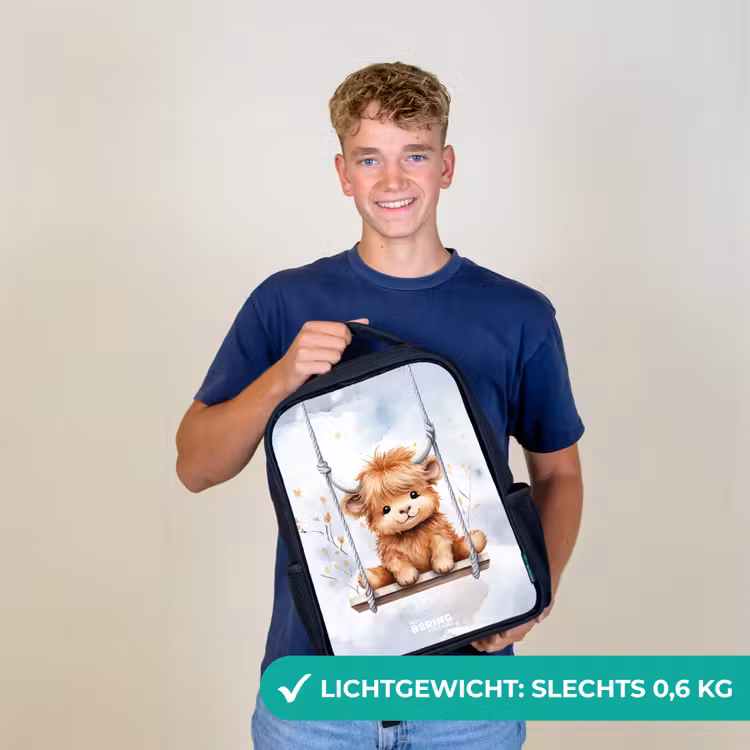 Schommelend Schotse hooglander kalf van waterverf Rugzak - Zwart middel -sfeer7_NL
