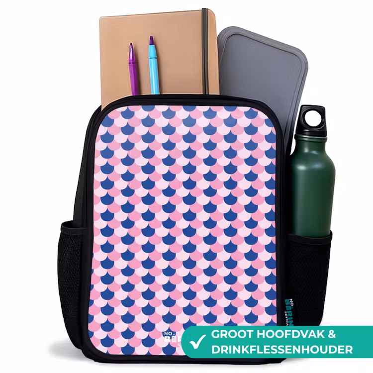 Schubben - Patroon - Blauw - Roze Rugzak - Zwart middel -inhoud_NL