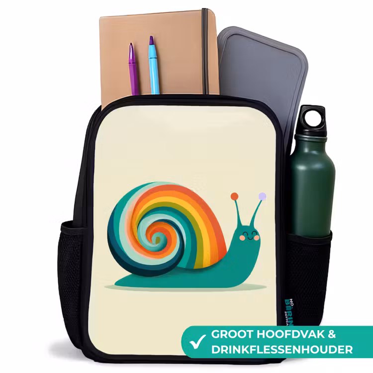 Slak - Regenboogschild - Groen Rugzak - Zwart middel -inhoud_NL