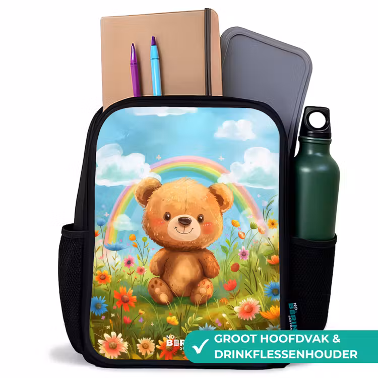 Teddybeer tussen de bloemen Rugzak - Zwart middel -inhoud_NL