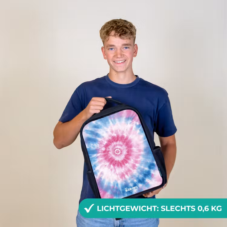 Tie dye - Abstract - Blauw - Roze Rugzak - Zwart middel -sfeer7_NL