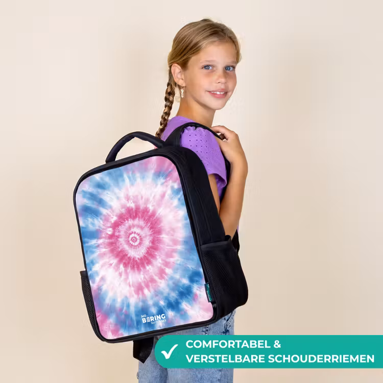 Tie dye - Abstract - Blauw - Roze Rugzak - Zwart middel -sfeer6_NL