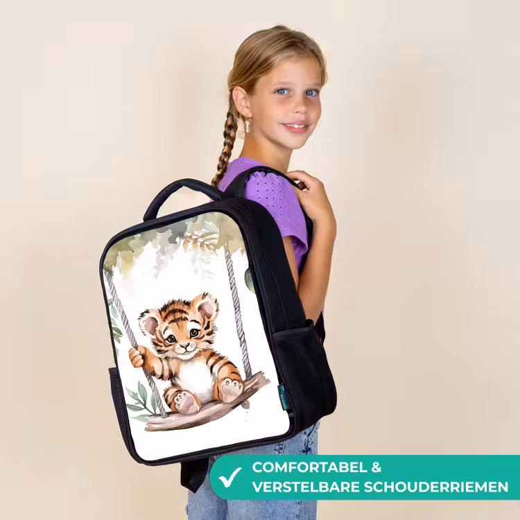 Tijger - Dier - Kinderen - Jungle Rugzak - Zwart middel -sfeer6_NL