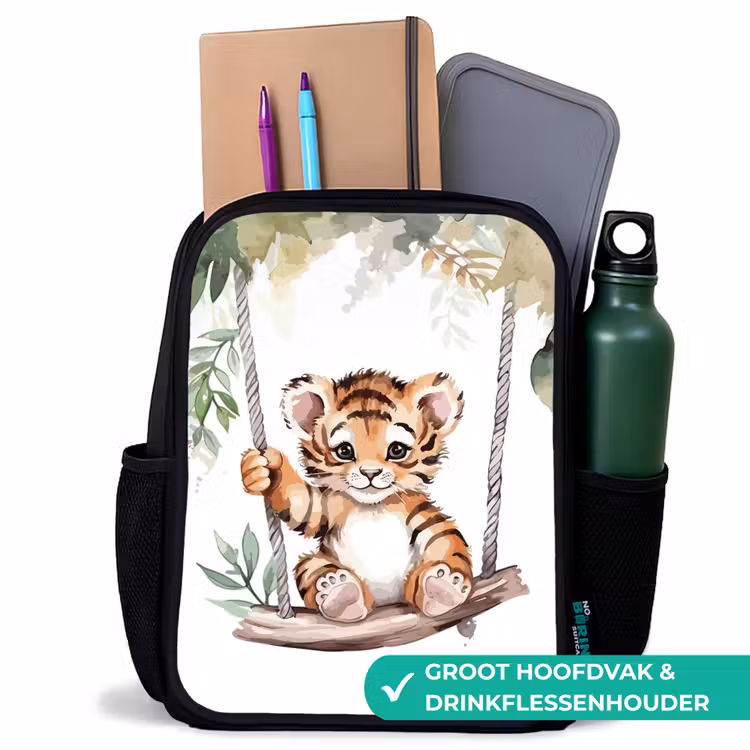 Tijger - Dier - Kinderen - Jungle Rugzak - Zwart middel -inhoud_NL