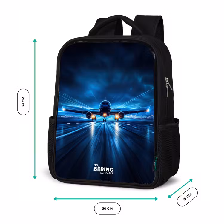 Vliegtuig opstartend in futuristisch nachtlandschap Rugzak - Zwart middel -productfoto_formaten