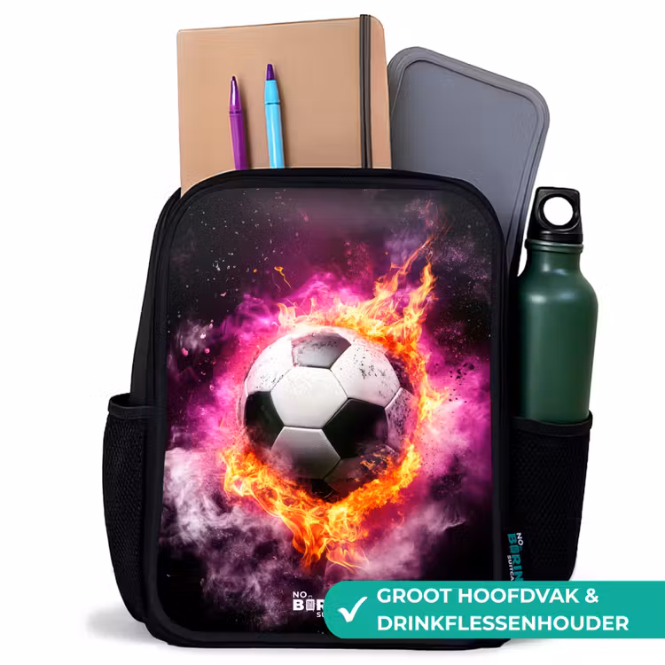 Voetbal in roze vuur explosie Rugzak - Zwart middel -inhoud_NL