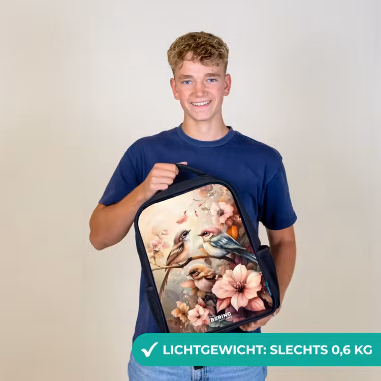 Vogels met roze bloemen Rugzak - Zwart middel -sfeer7_NL