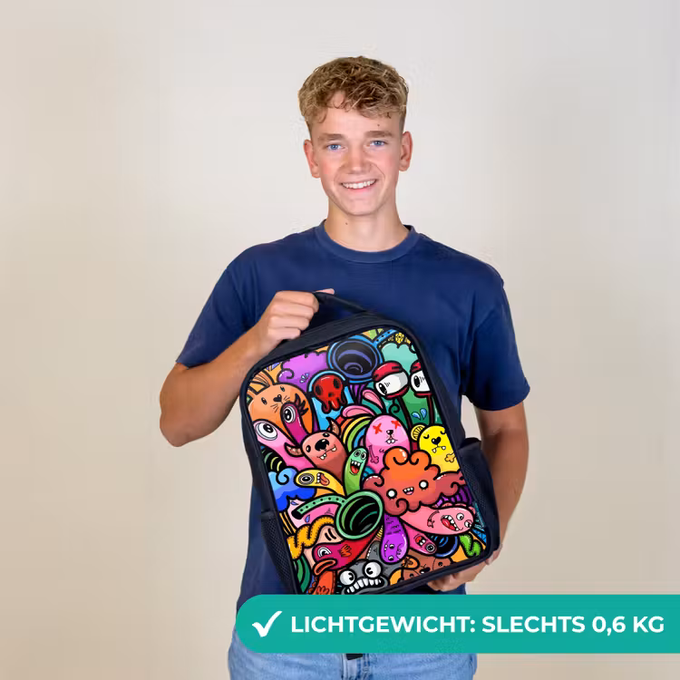 Vrolijke Monsterchaos Rugzak - Zwart middel -sfeer7_NL