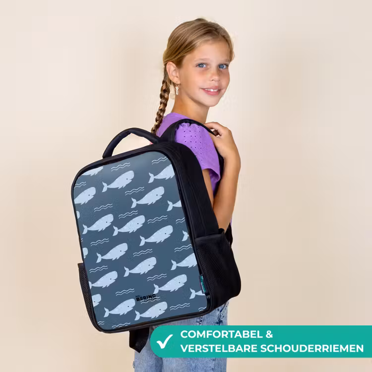 Walvis met golven patroon blauw Rugzak - Zwart middel -sfeer6_NL