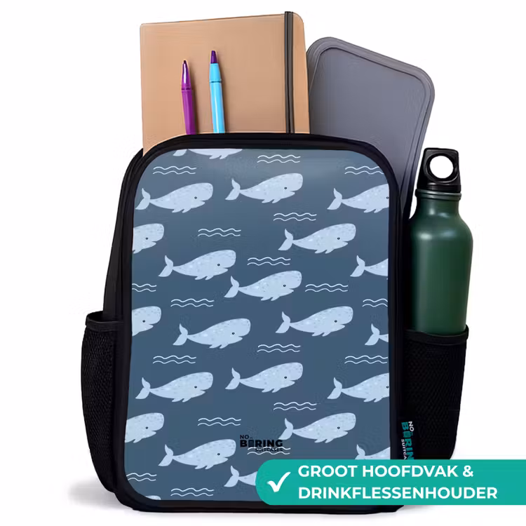 Walvis met golven patroon blauw Rugzak - Zwart middel -inhoud_NL